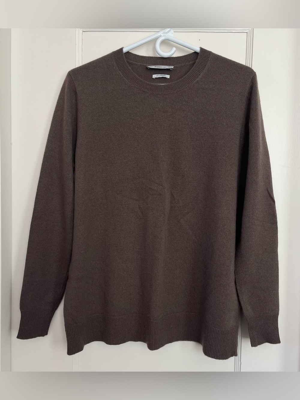 Zara 100% Cashmere Knit Crewneck Sweater Brown Small